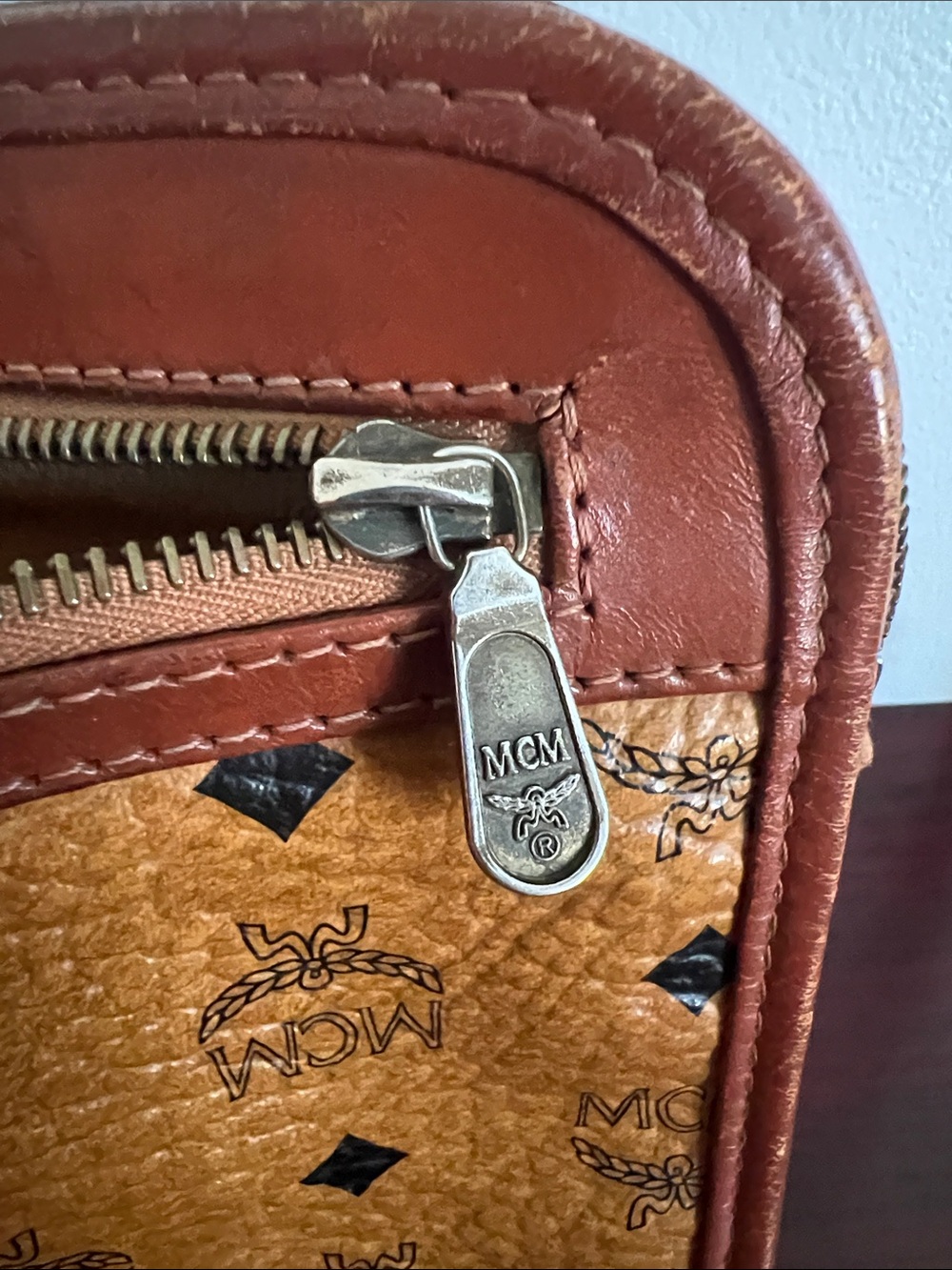 MCM Cognac Visetos Monogram Clutch with Brown Trim - Picture 10 of 15